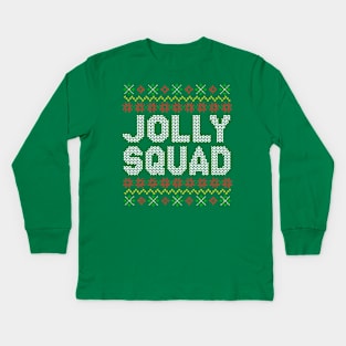 Jolly Squad Christmas Ugly Sweater Pattern Kids Long Sleeve T-Shirt